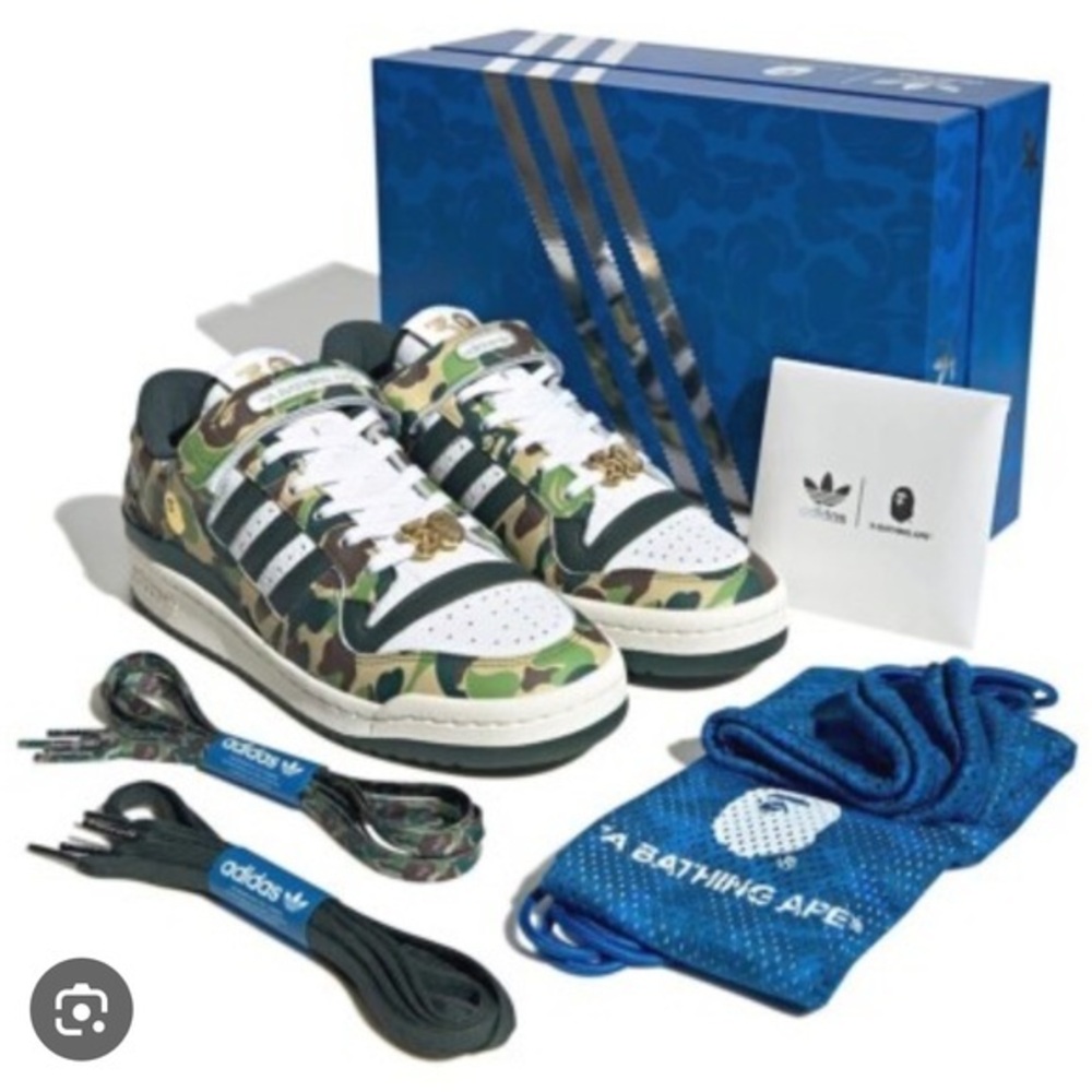 Adidas x Bape Camo Sneakers with Gold and Black Accents